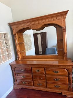 Solid Wood Dresser with Mirror & 2 Matching Nightstands