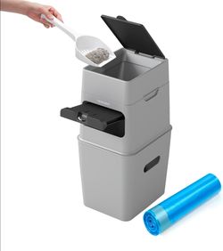 PooGuard Litter Disposal Bin, 9.2L Trash Can for Cat Litter, Dog Waste & Diapers, with Viewing Window, Wider Opening, and 4-Month Refill Bag (Grey)