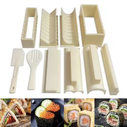  Sushi Making Kit Deluxe Edition, 10 Pieces Plastic Sushi Maker For Beginners with 8 Sushi Rice Roll Mold Shapes DIY Home Sushi Tool, 8x Sushi Molds, 