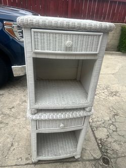 White Wicker Storage Shelf with Drawers