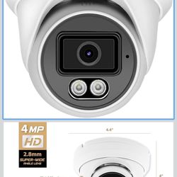 New. Marquis 4MP PoE IP Turret Dome Camera with Microphone/Audio, IP Security Camera Outdoor Rated, Waterproof IP66, 108° Wide Angle 2.8mm Lens 