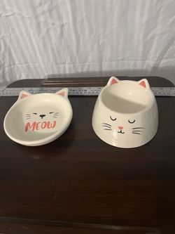 Ceramic Cat Pet Bowl Set of 2