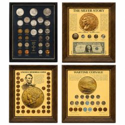 4 Vintage Kennedy Mint Coin Displays 1927-D Peace Morgan, 1915-P Barber Half