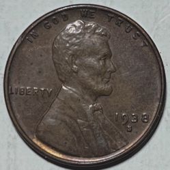 1938 S Lincoln Wheat Penny 