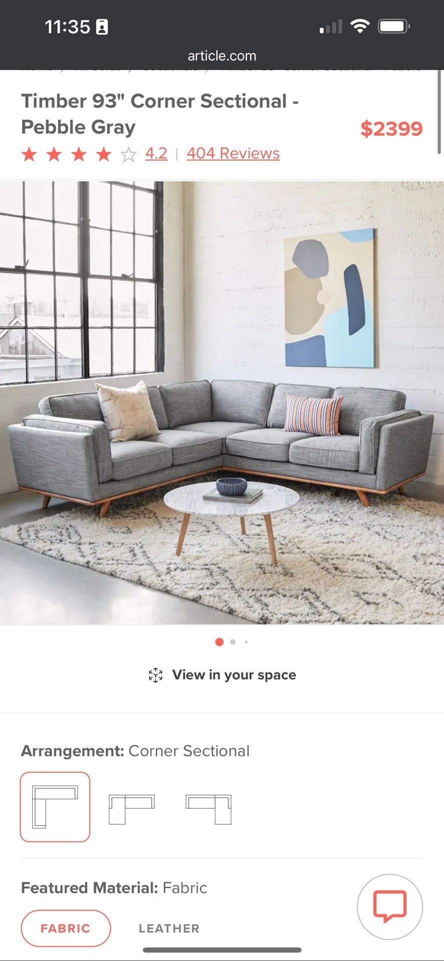 Article - Timber 93” Corner Sectional (Nearly New)