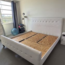 White Upholstered King Bed Frame