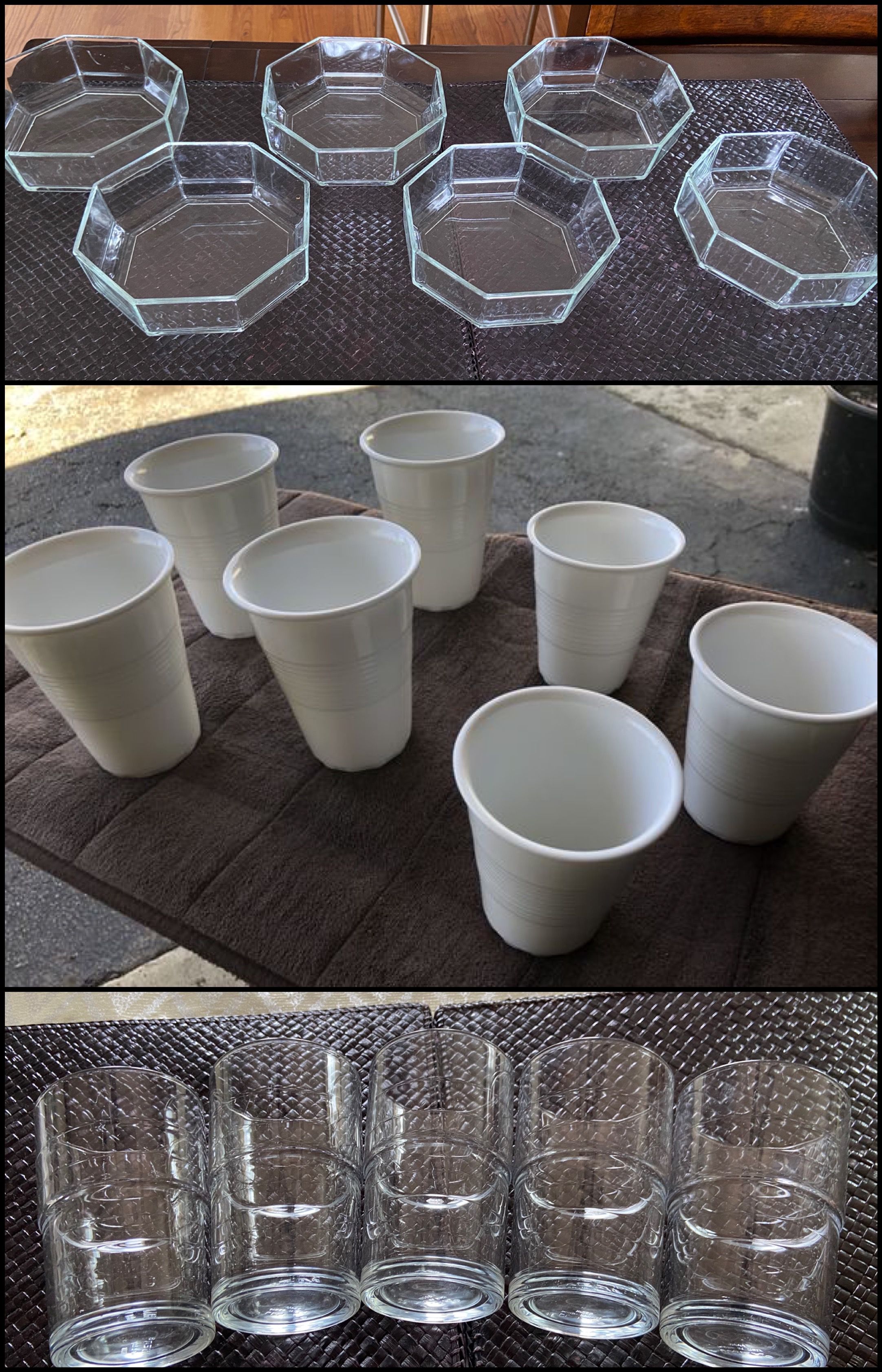 6 Glass Octagonal Stacking Bowls & 5 Glass cups Great condition no issues Glass Octagonal Stacking Bowls