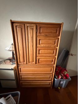 Oak Wood Armoire Dresser with Drawers