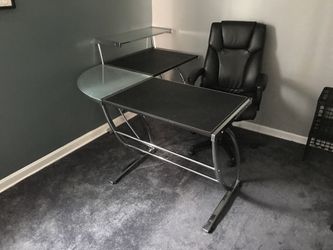 Leather and glass corner desk like new