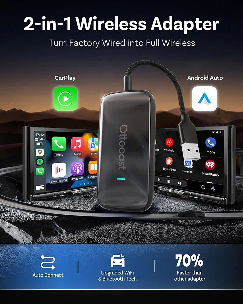 OTTOCAST Play2Video Ultral β Wireless CarPlay & Android Auto Adapter with YouTube, Netflix, Spotify, IPTV | 5GHz WiFi, Auto Connect,