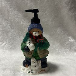 Vintage Christmas Teddy Bear soap lotion pump bathroom kitchen dispenser