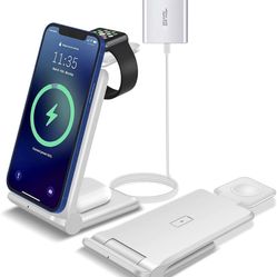 23W Foldable 3 in 1 Qi-Certified Fast Wireless Charging Station with QC3.0 AC Adapter for Apple iWatch Series SE/6/5/4/3/2,Airpods pro/2, FDGAO 15W Wi