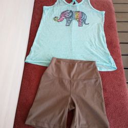 Bobbie Brooks Tank Top with Yogalicious biker shorts size Medium 