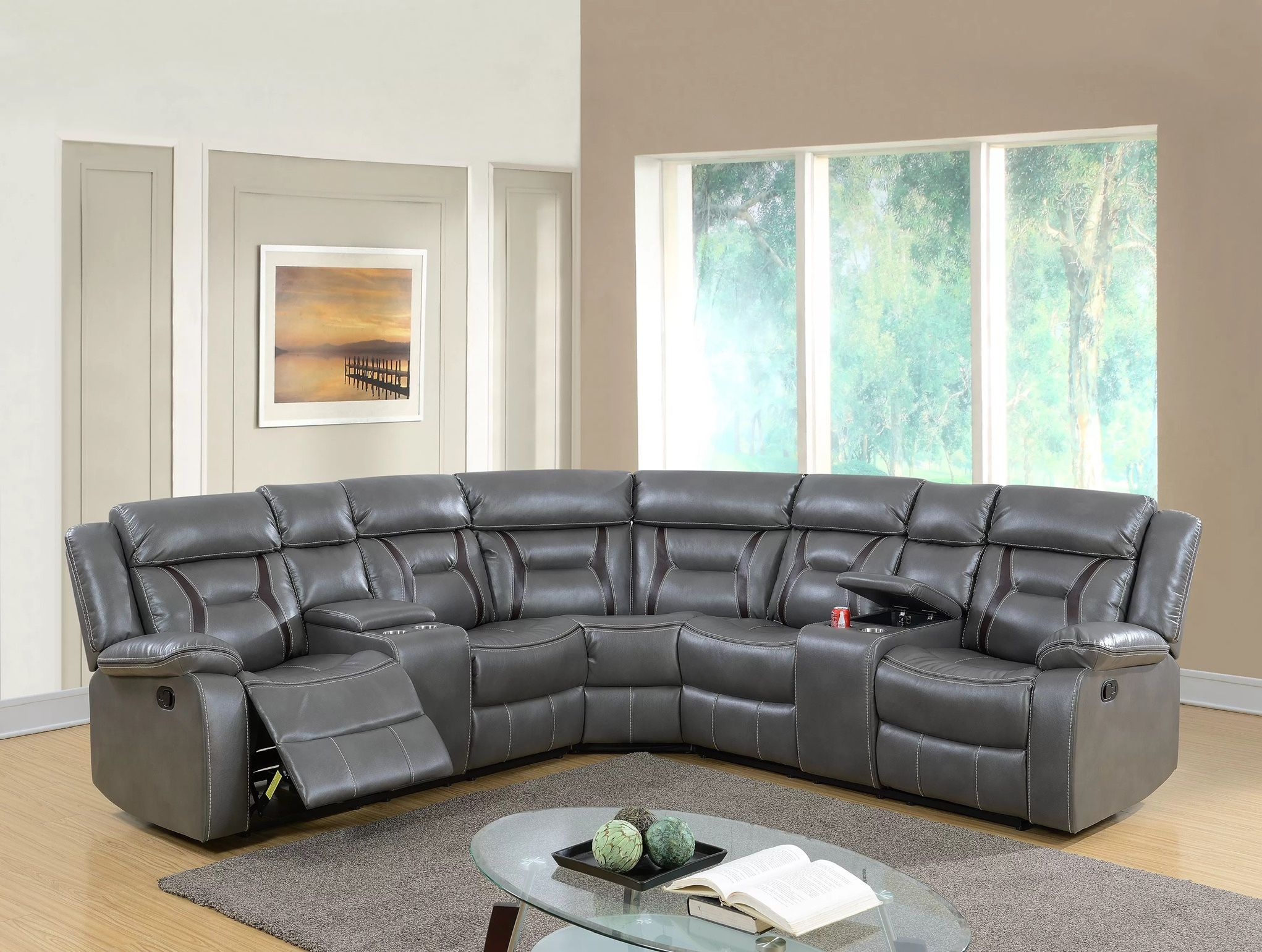 GREY POWER MOTION RECLINING SECTIONAL. FINANCE TODAY