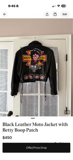 Vintage JH Design Betty Boop Leather Biker Jacket (Cropped / Medium)
