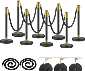 Stanchions and Velvet Ropes, 8pcs Ropes and Stainless Steel Posts Black Velvet Ropes and Posts, with Water/Sand/Concrete Fillable Leakproof Base for B