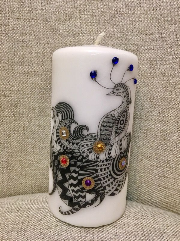 Peacock pillar candle