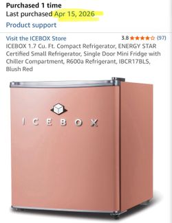 Icebox 1.7cu ft compact mini refrigerator blush red