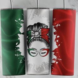 Messy Bun Girl Mexico Flag Tumbler