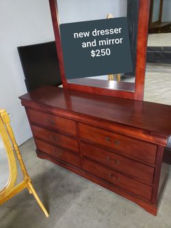 Cherry Finish Dresser And Mirror $250