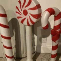 Vintage Blown Mold Illuminated 32” Candy Cane & Lollipop Holiday Yard Decoration W