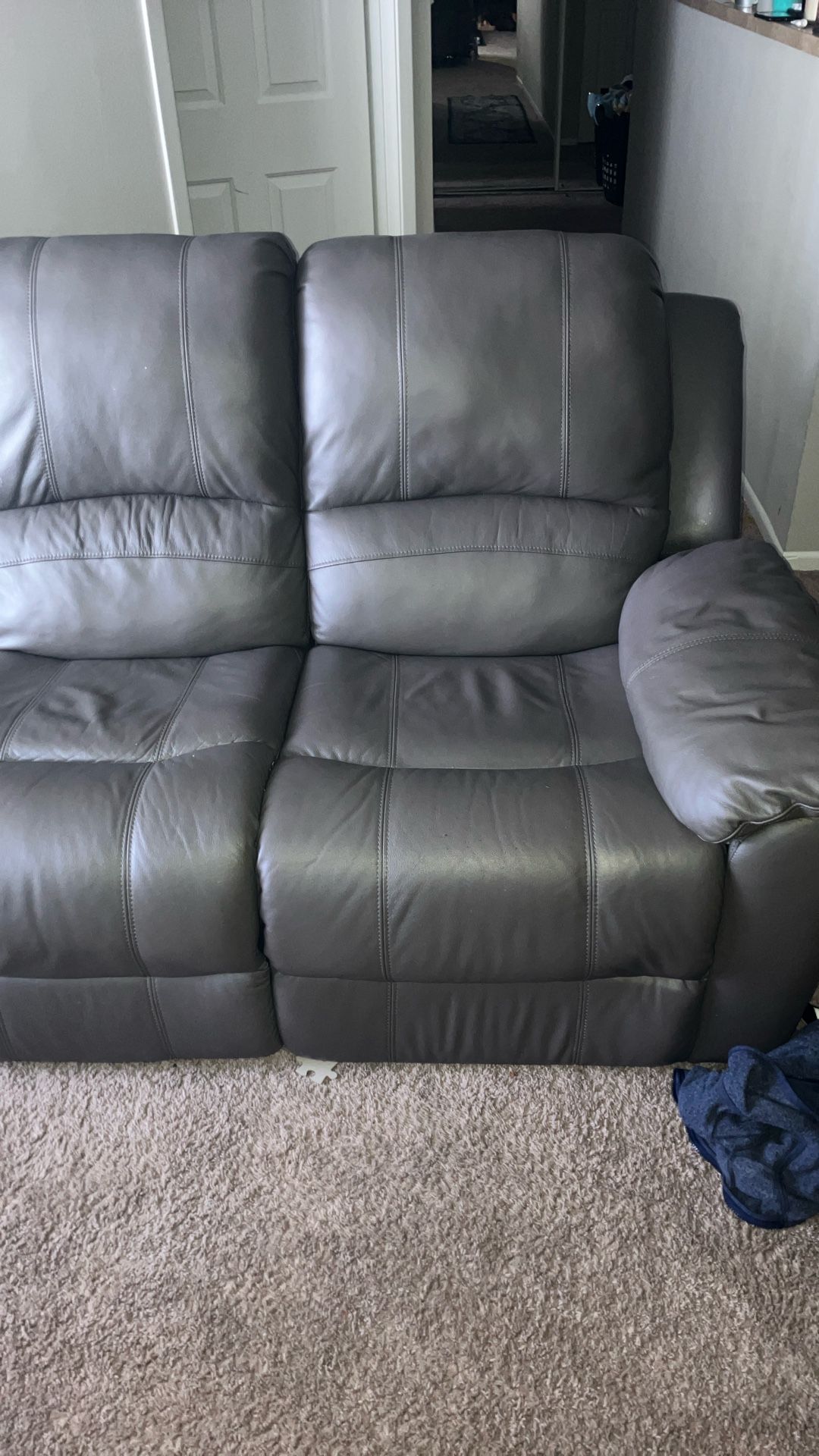 Storm Gray Leather 85'' Power Reclining Sofa with USB Port