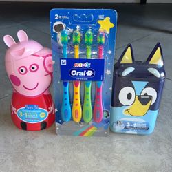 Bluey, Peppa Pig 3 in 1 Body Wash, Shampoo, Conditioner, and Oral-B Kid’s Toothbrushes 