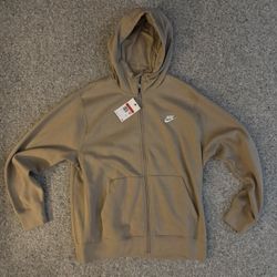 Nike Beige Zip Up Hoodie - Size Large