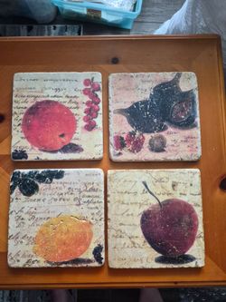 Set of 4 Fruit Stone pictures