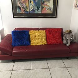 Red Natuzzi Leather Sofa Bed Used