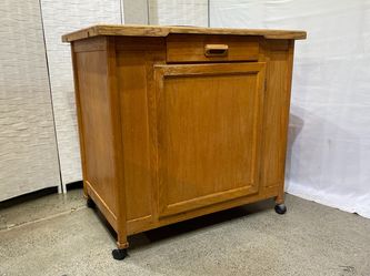 Rolling Blonde Shop Cabinet w/ Shelf Storage