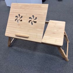 New Adjustable Bamboo Laptop Desk with Cooling Fan, Foldable Bed Tray