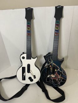 Lot Of 2 Wii Guitar Hero Gibson Les Paul White Wireless Guitars & Straps - Works