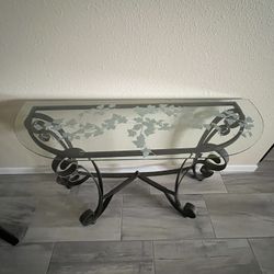 Elegant Glass Top Console Table – Wrought Iron Base