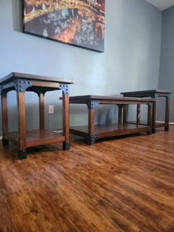 Industrial Wood and Metal 3-Piece Table Set