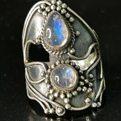 Vintage Ring Size 9 Sterling Silver Moon Stone Large Divine Feminine Natural