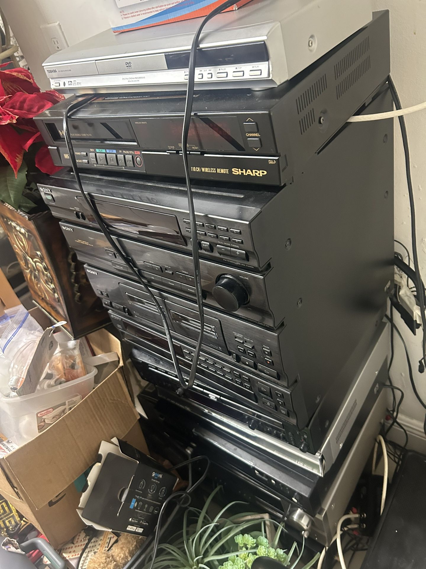 Pole Of Receivers Speakers And Sony Subwoofer Vintage