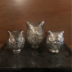 Set Of 3 Mercury Glass Owls