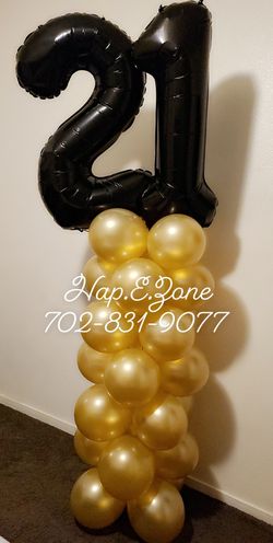21st Birthday Balloon Column Gold Black Party Decor