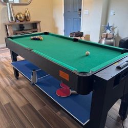 3-in-1 6ft Game Pool Table Tennis Air Hockey Billiards Kids Arcade Family Room