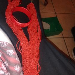 Red Coral Necklace And Bracelet 