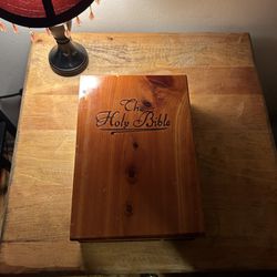Wooden Box With White Holy Bible 