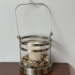 Decorative Candle Holder - Includes Battery Operated Flicker Candle & Decorative Rocks