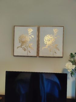 Gold Foil Rose Framed Art Pair - $18