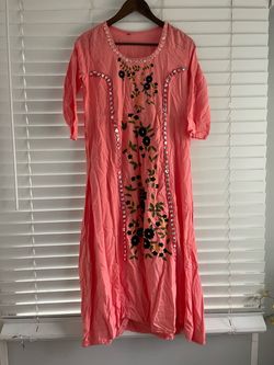 Pink Floral Embroidered Kurti Dress