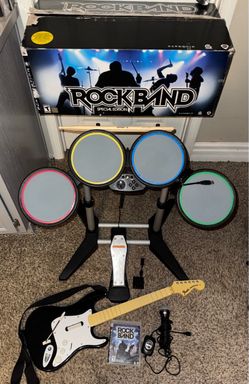 ROCK BAND GUITAR HERO COMPLETE SET SONY PLAYSTATION 3 PS3 DRUMS, MICROPHONE & VIDEO GAME