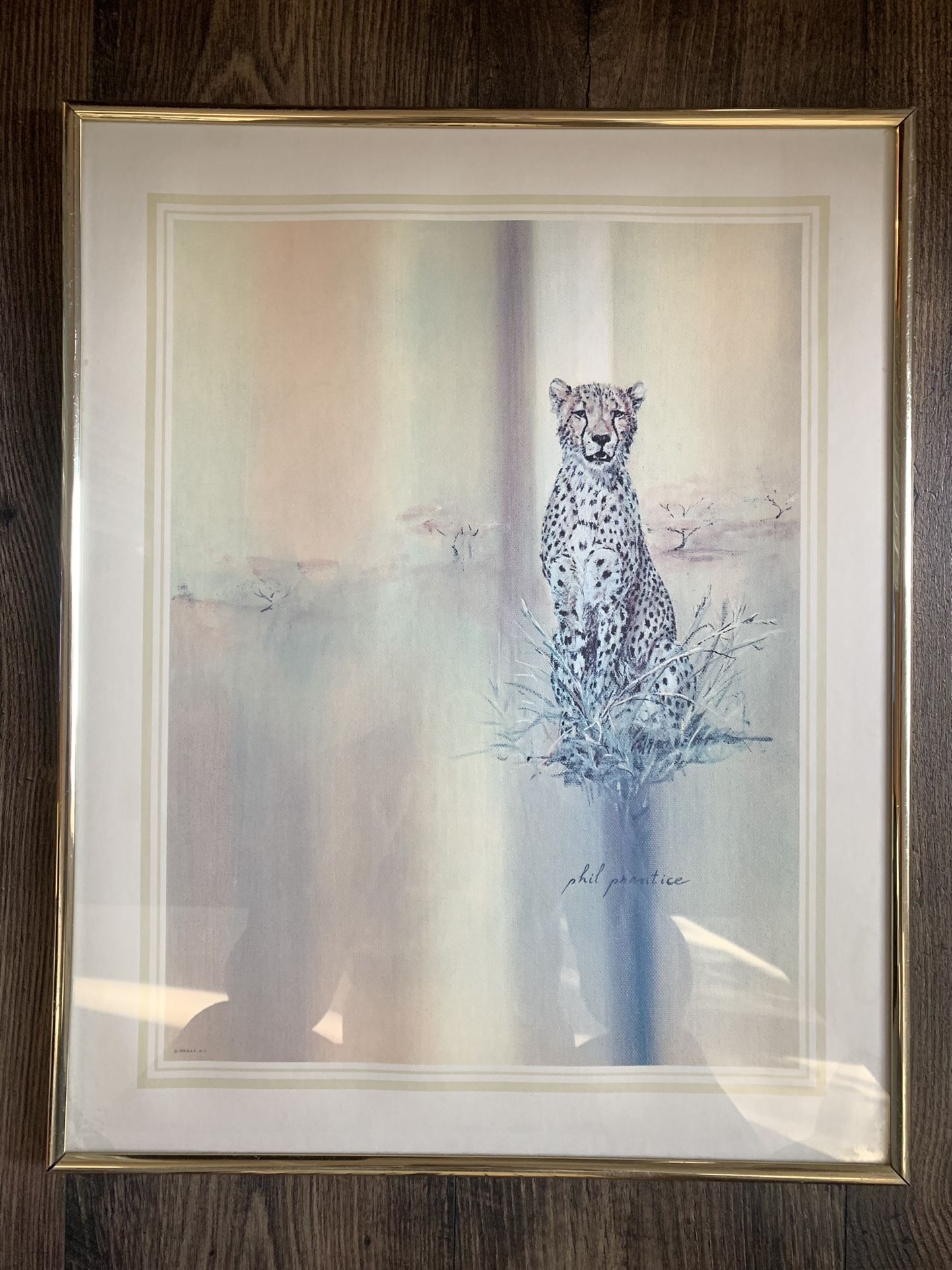 • vintage 1973 phil prentice gold framed leopard art print •