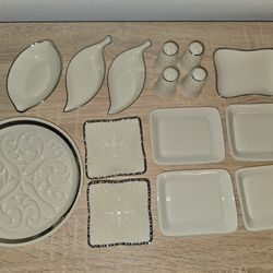 Lenox USA Ivory Serving Set 15 Pc Platinum Trim Bowls Plates