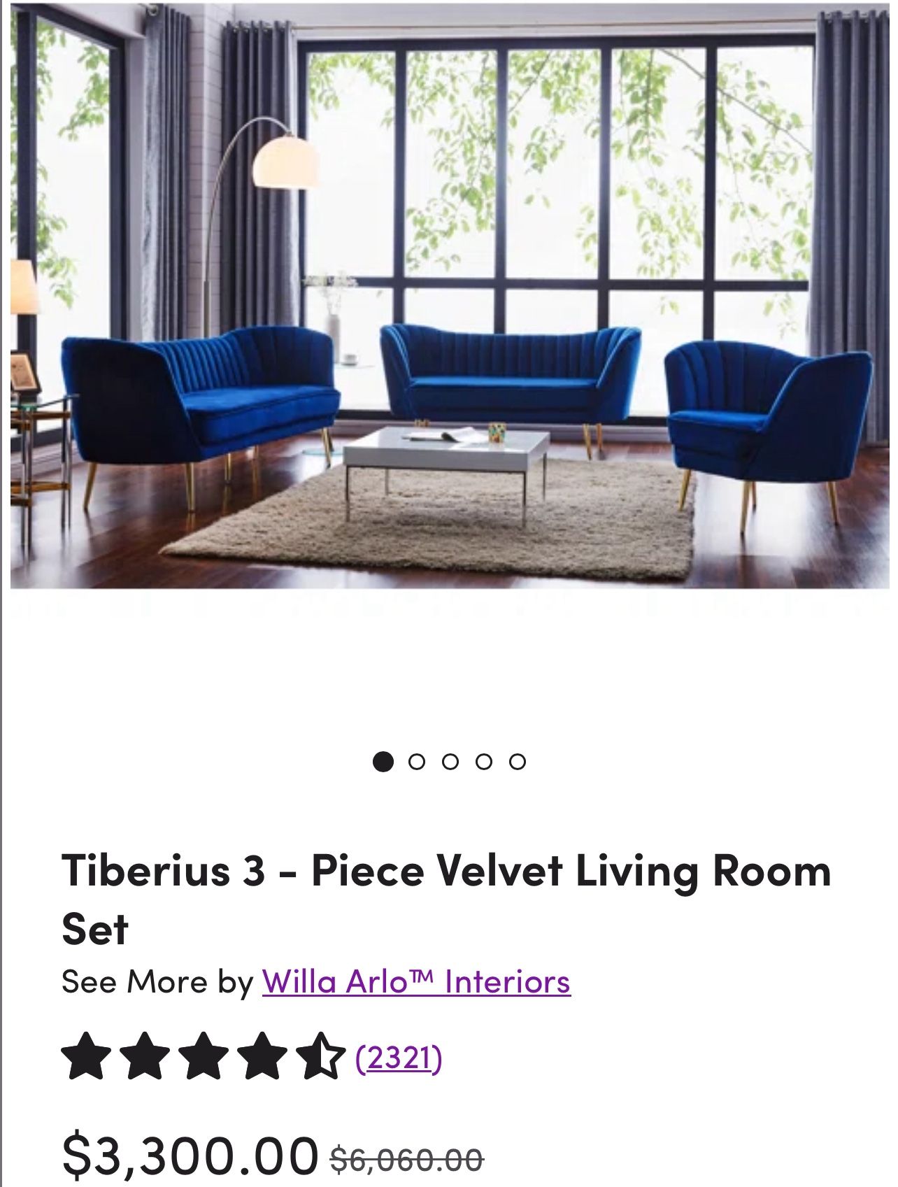 Tiberius 3 - Piece Velvet Living Room Set