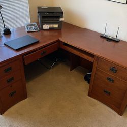 Dark Wood Desk, Two Piece